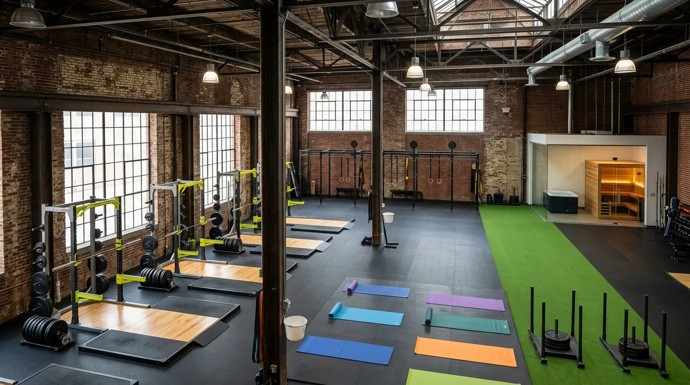 The Ballast floor: lifting platforms, the rig, the turf lane, the mat studio and the recovery room