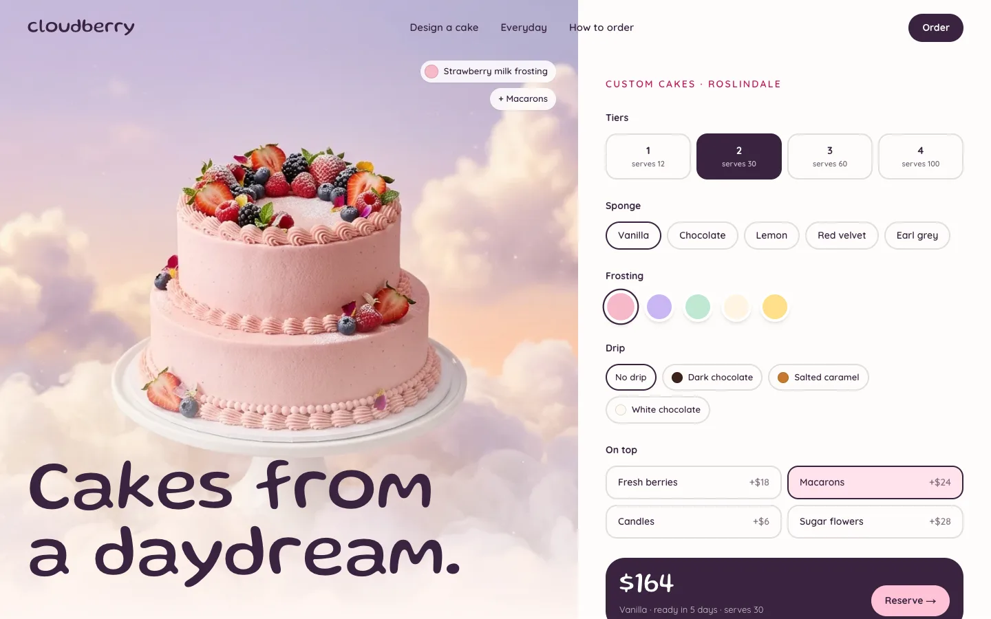 The cake builder, from the Cloudberry Cake Studio concept