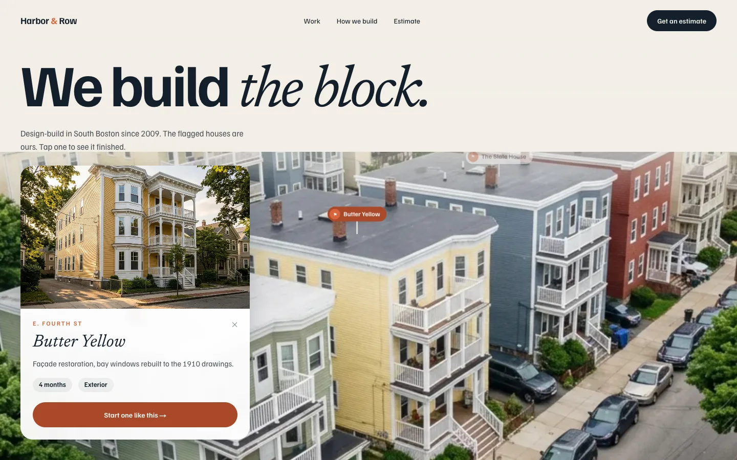 The flagged block, from the Harbor & Row Builders concept