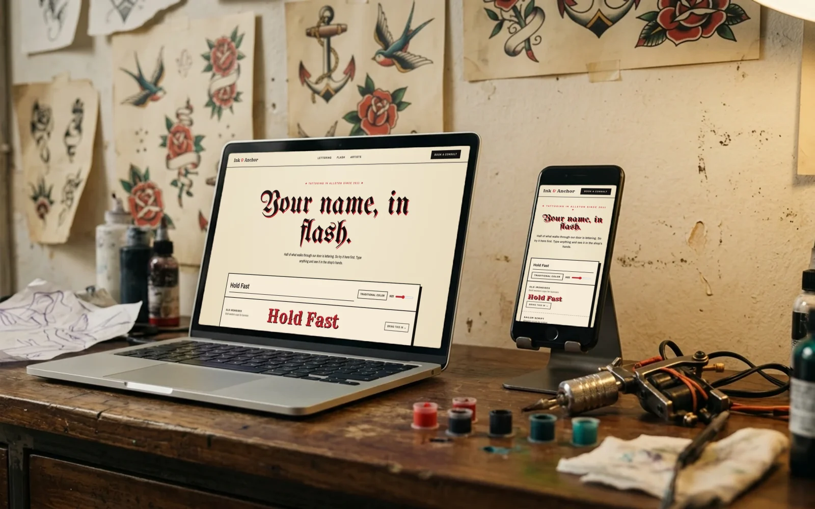 Ink & Anchor Tattoo: concept site mockup