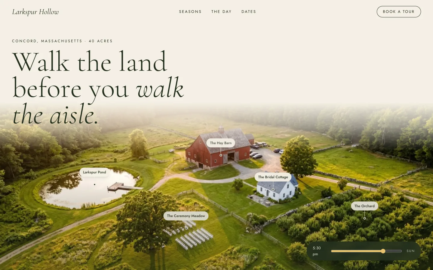 Larkspur Hollow Farm concept site, top of the homepage