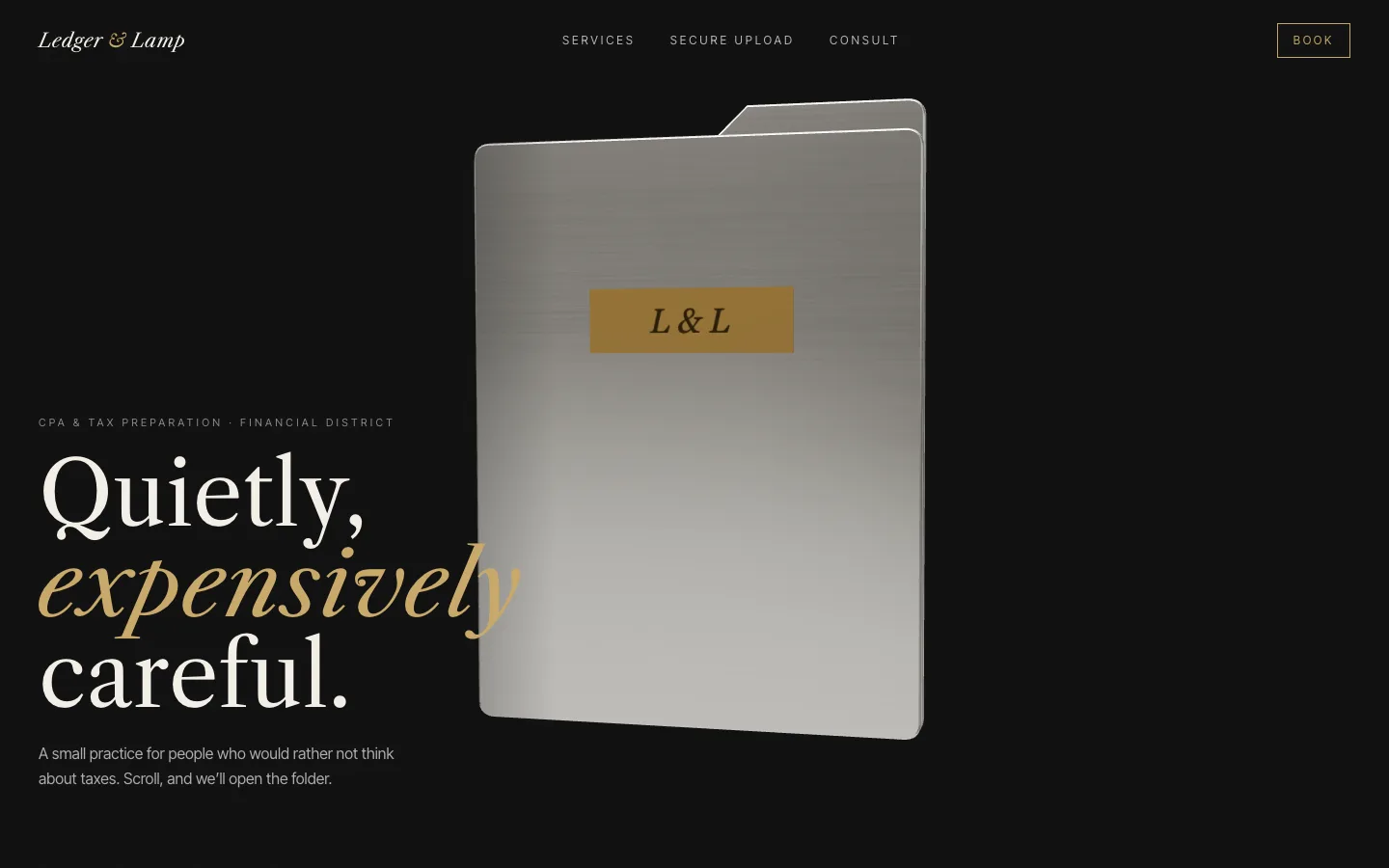 Ledger & Lamp Tax Co. concept site, top of the homepage