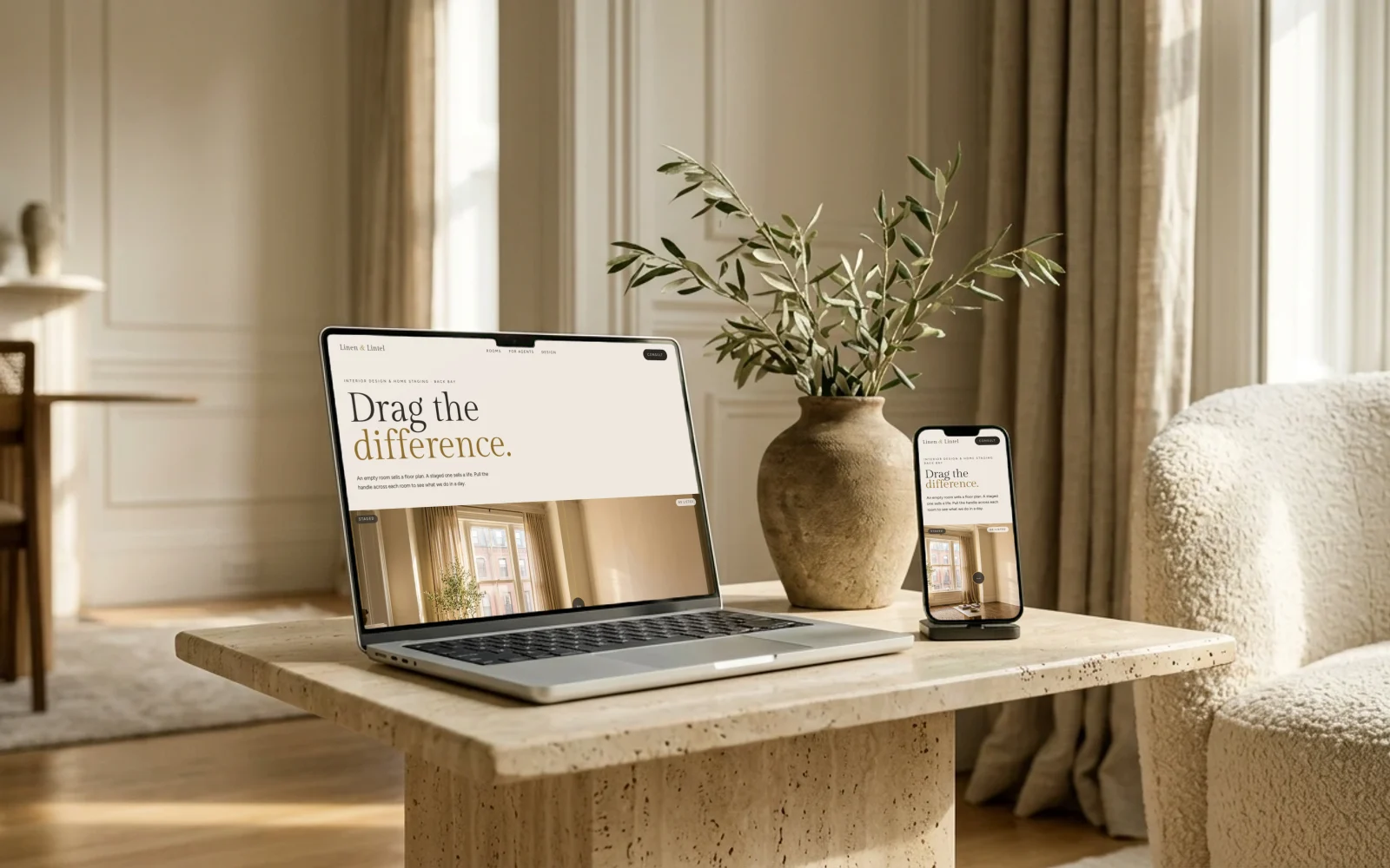 Linen & Lintel Interiors: concept site mockup