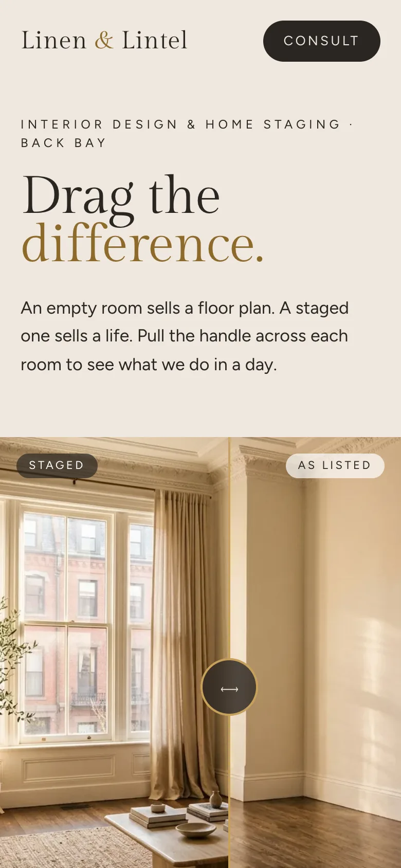 Linen & Lintel Interiors concept on a phone