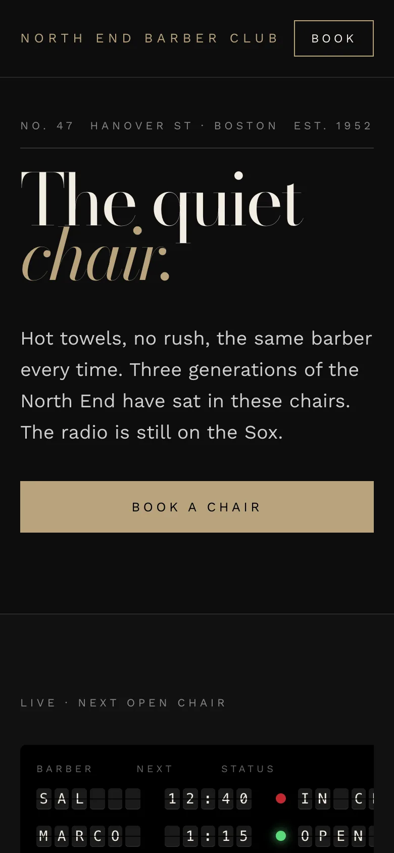 North End Barber Club concept on a phone
